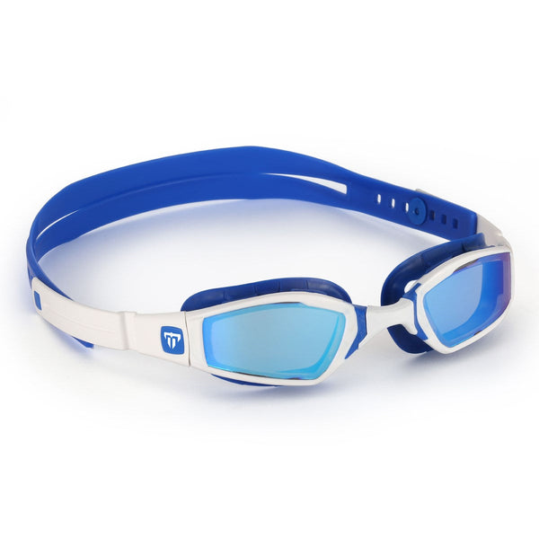 Ninja – Schwimmbrille – Erwachsene – Blaue verspiegelte Titanlinse – Weiß/Blau