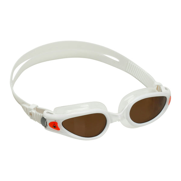 Kaiman EXO – Schwimmbrille – Erwachsene – braune polarisierte Gläser – Weiß/Orange