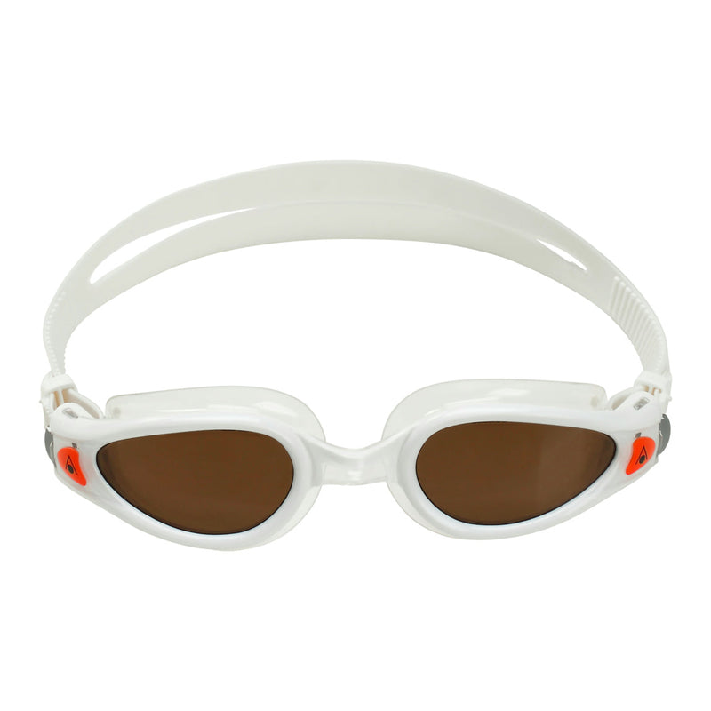 Kaiman EXO – Schwimmbrille – Erwachsene – braune polarisierte Gläser – Weiß/Orange