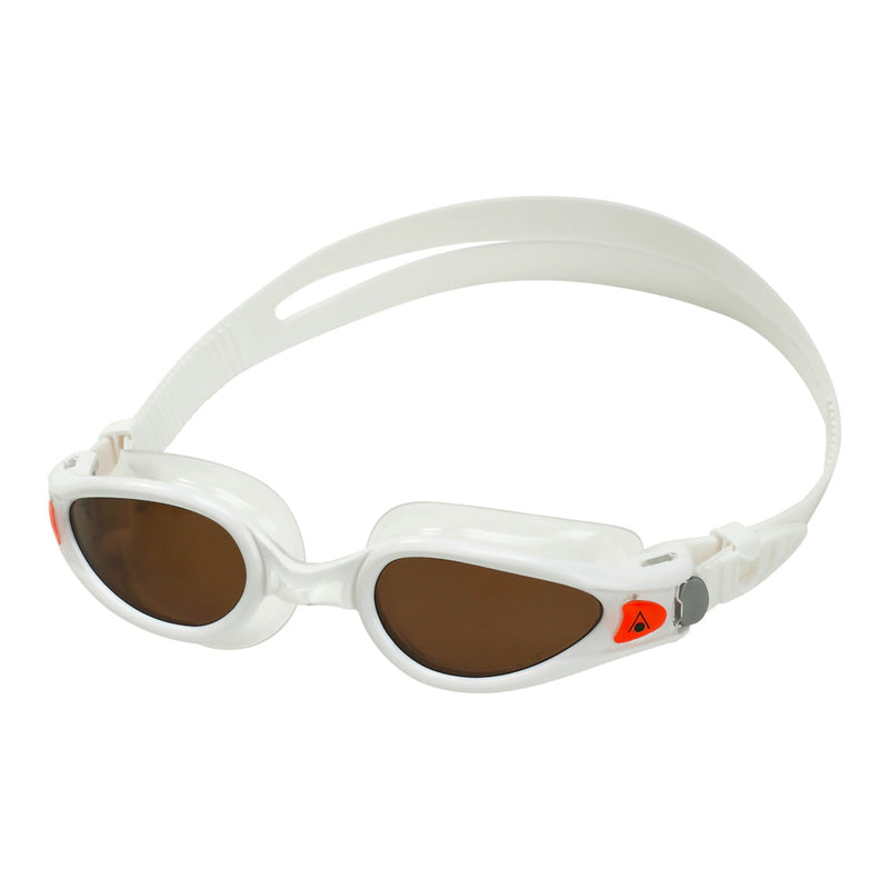 Kaiman EXO – Schwimmbrille – Erwachsene – braune polarisierte Gläser – Weiß/Orange