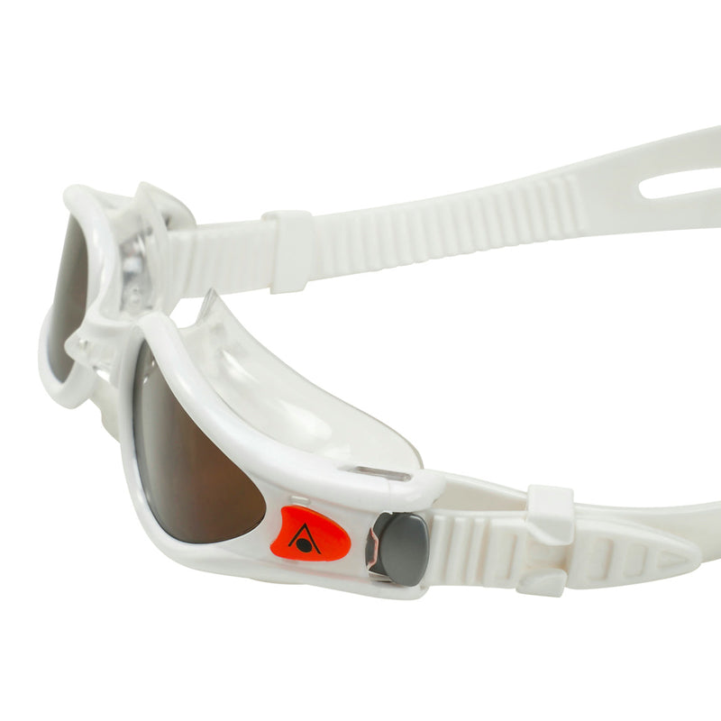 Kaiman EXO – Schwimmbrille – Erwachsene – braune polarisierte Gläser – Weiß/Orange