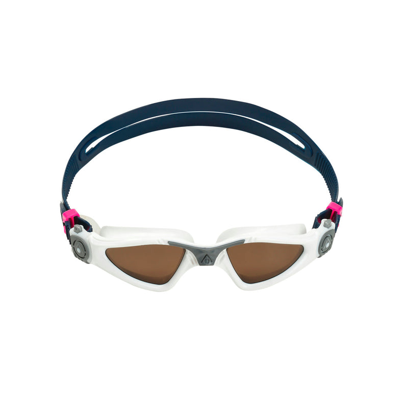 Kayenne Small – Schwimmbrille – Erwachsene – braune polarisierte Gläser – Weiß/Grau