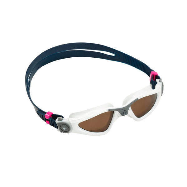 Kayenne Small – Schwimmbrille – Erwachsene – braune polarisierte Gläser – Weiß/Grau