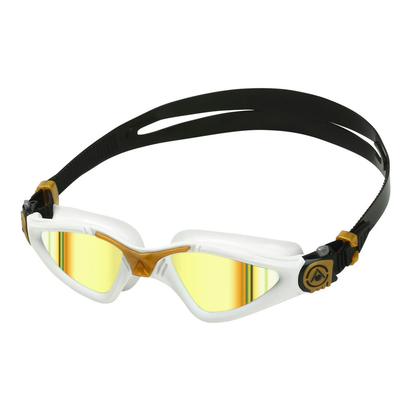Kayenne – Schwimmbrille – Erwachsene – Gold-Titan-verspiegelte Linse – Weiß/Gold