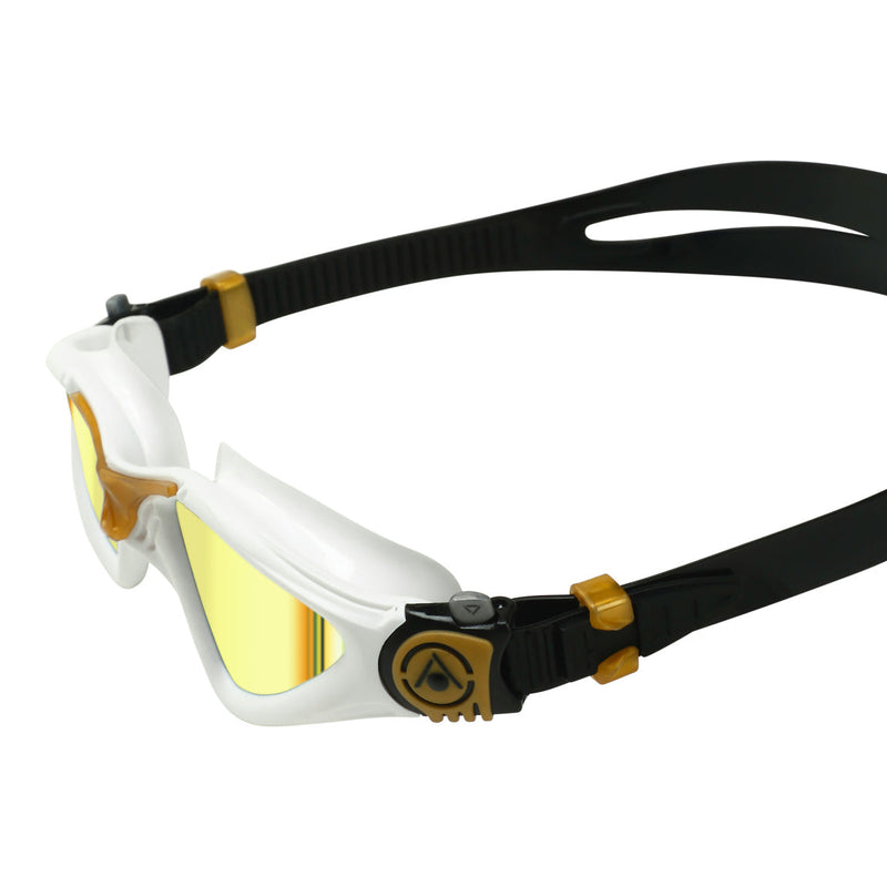 Kayenne – Schwimmbrille – Erwachsene – Gold-Titan-verspiegelte Linse – Weiß/Gold