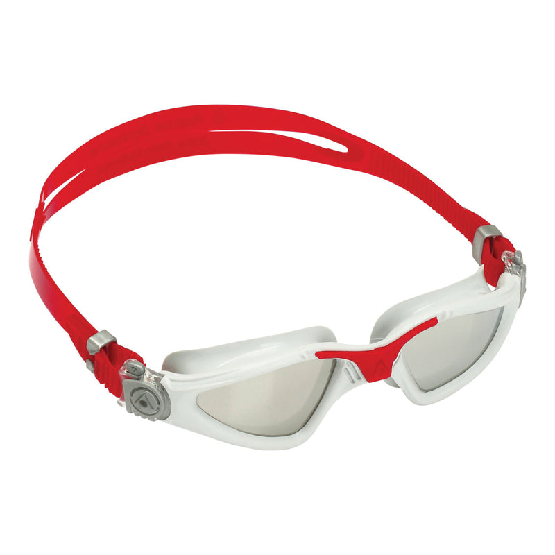 Kayenne – Schwimmbrille – Erwachsene – Silberne verspiegelte Titanlinse – Grau/Rot