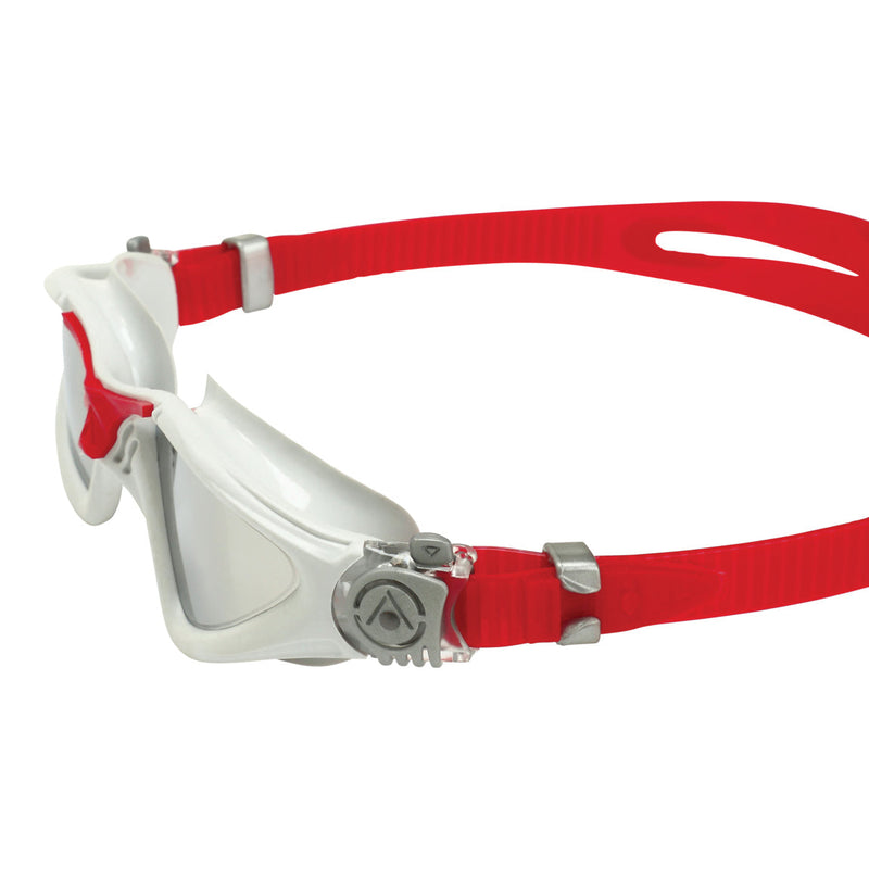 Kayenne – Schwimmbrille – Erwachsene – Silberne verspiegelte Titanlinse – Grau/Rot
